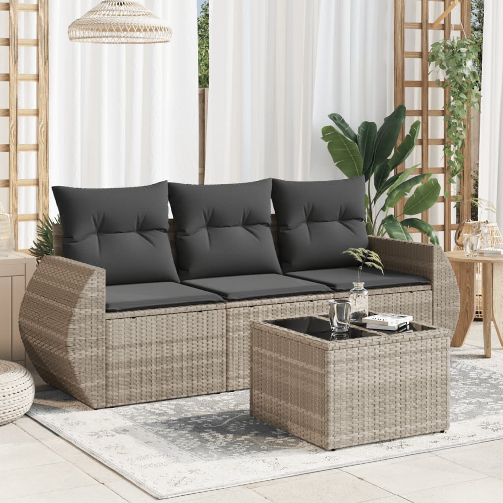 vidaXL 3-delige Loungeset met kussens poly rattan zwart