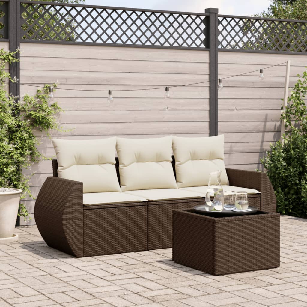 vidaXL 3-delige Loungeset met kussens poly rattan zwart
