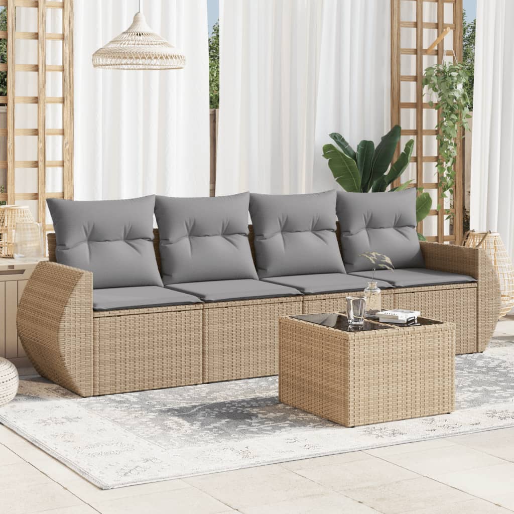 vidaXL 4-delige Loungeset met kussens poly rattan zwart