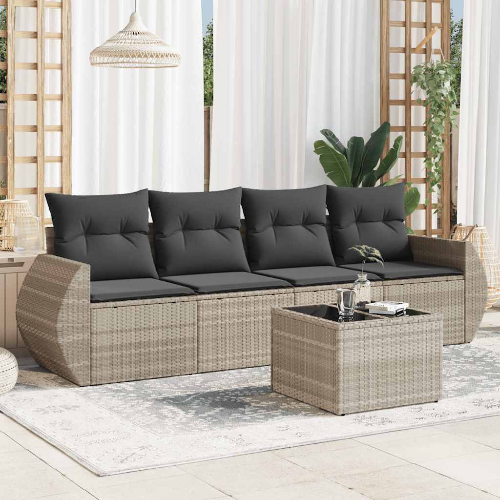 vidaXL 4-delige Loungeset met kussens poly rattan zwart