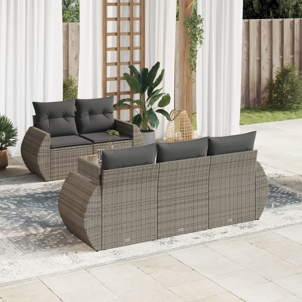 vidaXL 6-delige Loungeset met kussens poly rattan zwart