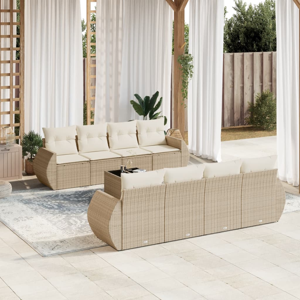 vidaXL 9-delige Loungeset met kussens poly rattan zwart