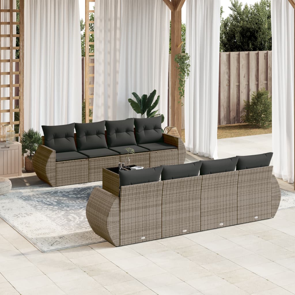 vidaXL 9-delige Loungeset met kussens poly rattan zwart