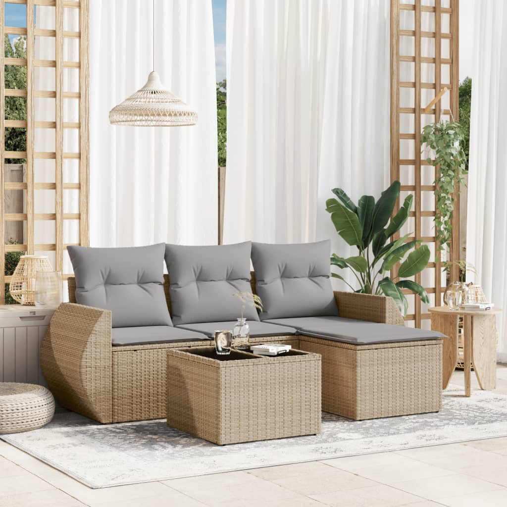 vidaXL 4-delige Loungeset met kussens poly rattan zwart