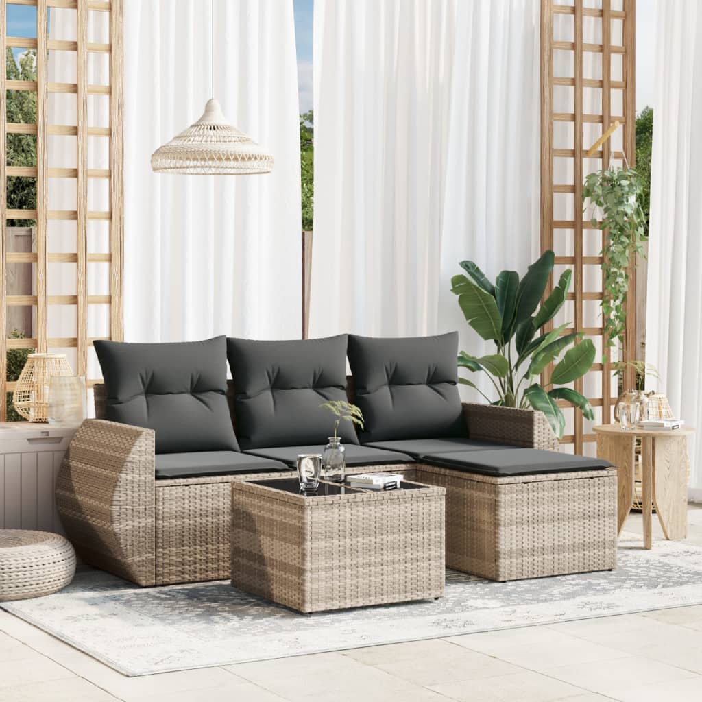 vidaXL 4-delige Loungeset met kussens poly rattan zwart