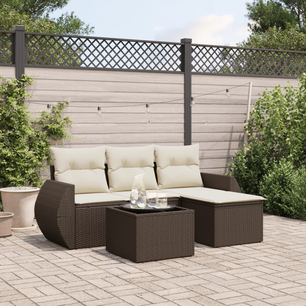 vidaXL 4-delige Loungeset met kussens poly rattan zwart