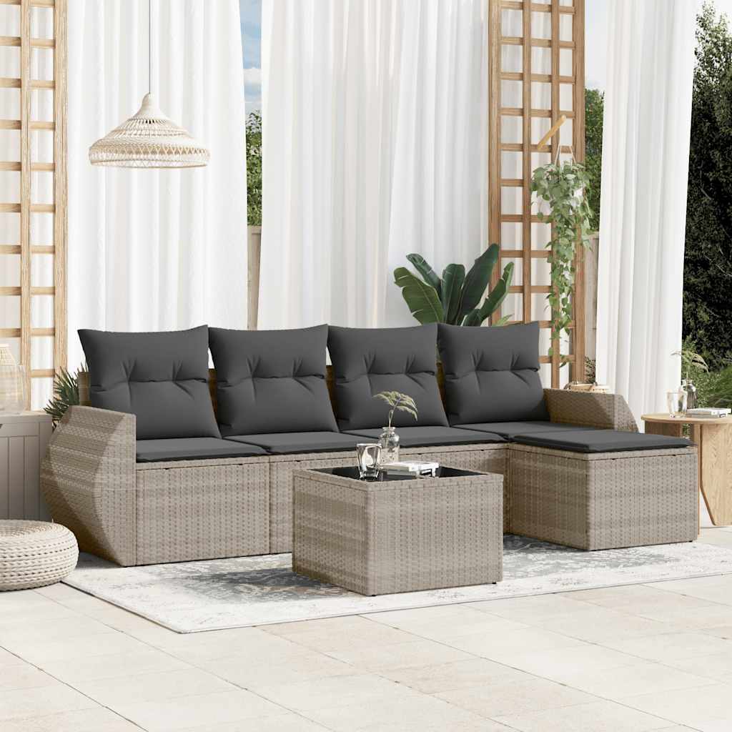 vidaXL 5-delige Loungeset met kussens poly rattan zwart
