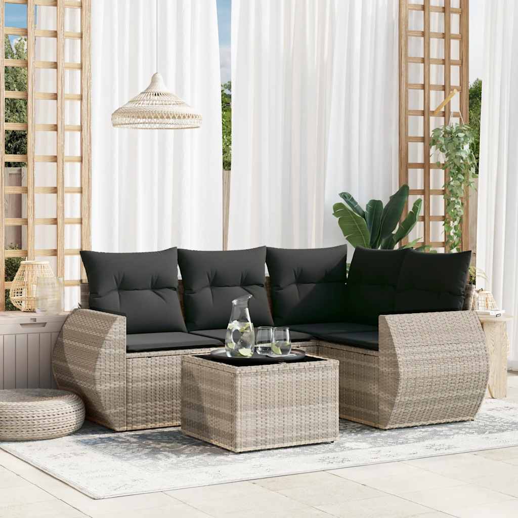 vidaXL 4-delige Loungeset met kussens poly rattan zwart