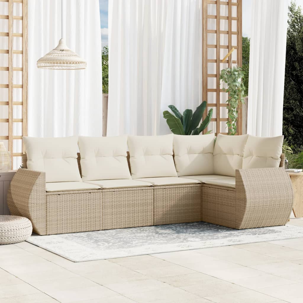 vidaXL 5-delige Loungeset met kussens poly rattan zwart