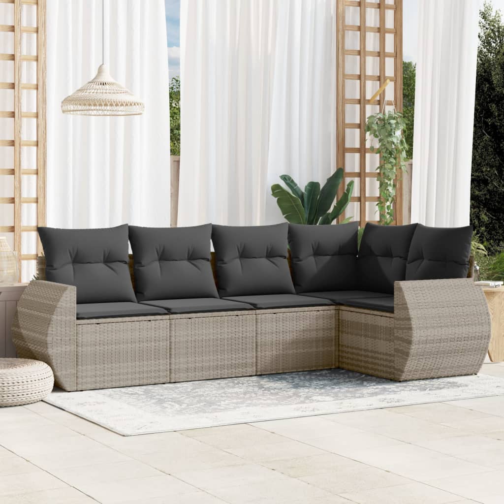 vidaXL 5-delige Loungeset met kussens poly rattan zwart