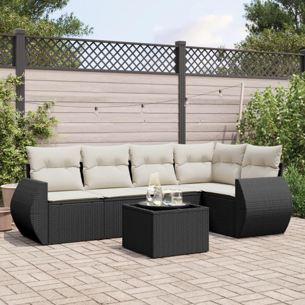 vidaXL 5-delige Loungeset met kussens poly rattan zwart