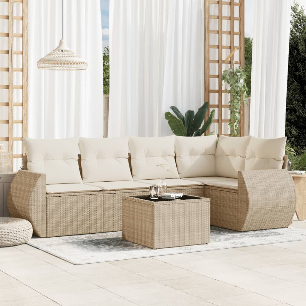vidaXL 5-delige Loungeset met kussens poly rattan zwart