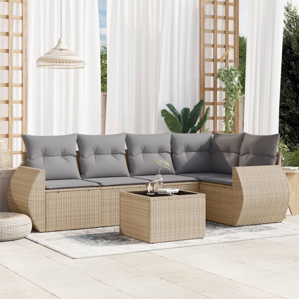vidaXL 5-delige Loungeset met kussens poly rattan zwart