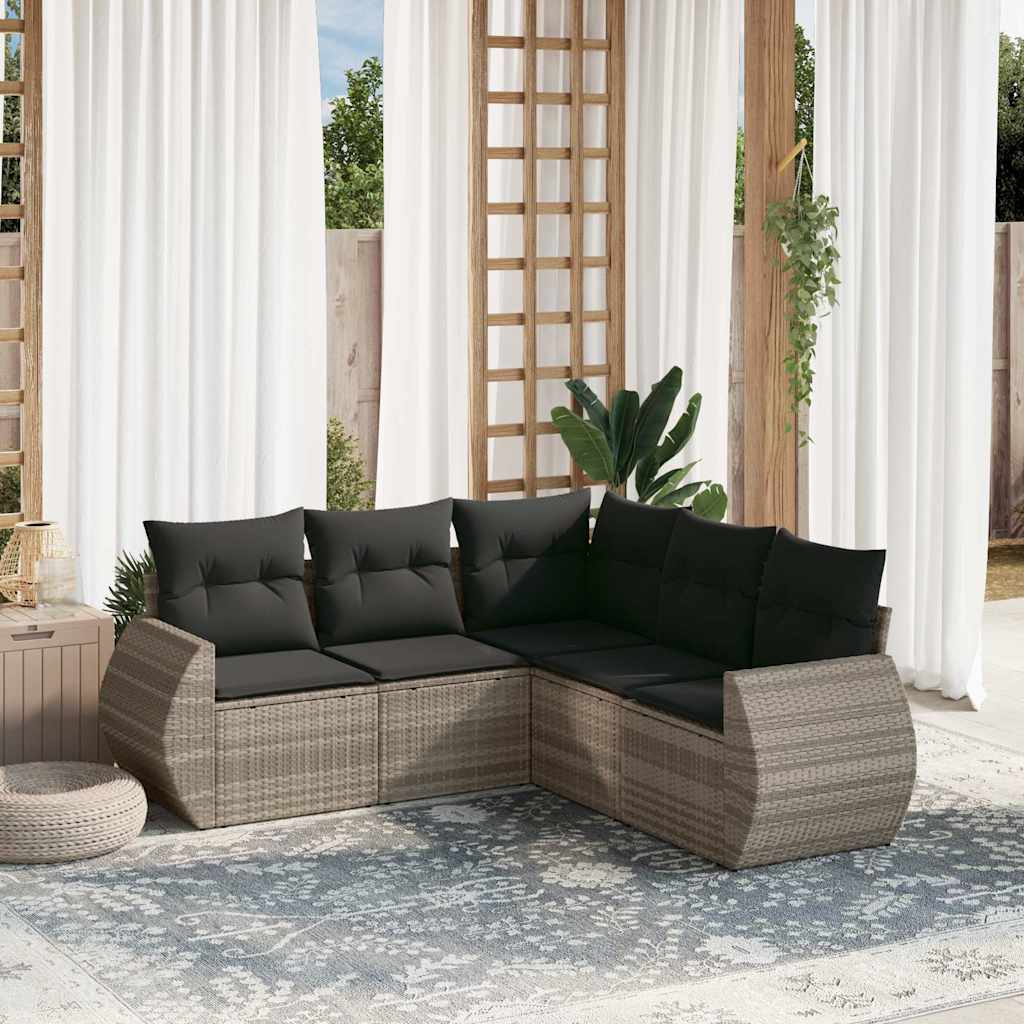 vidaXL 5-delige Loungeset met kussens poly rattan zwart