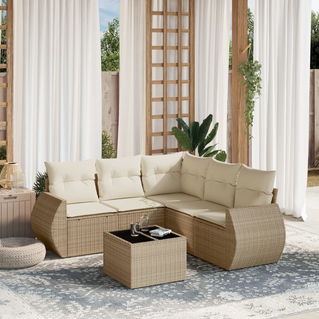 vidaXL 5-delige Loungeset met kussens poly rattan zwart