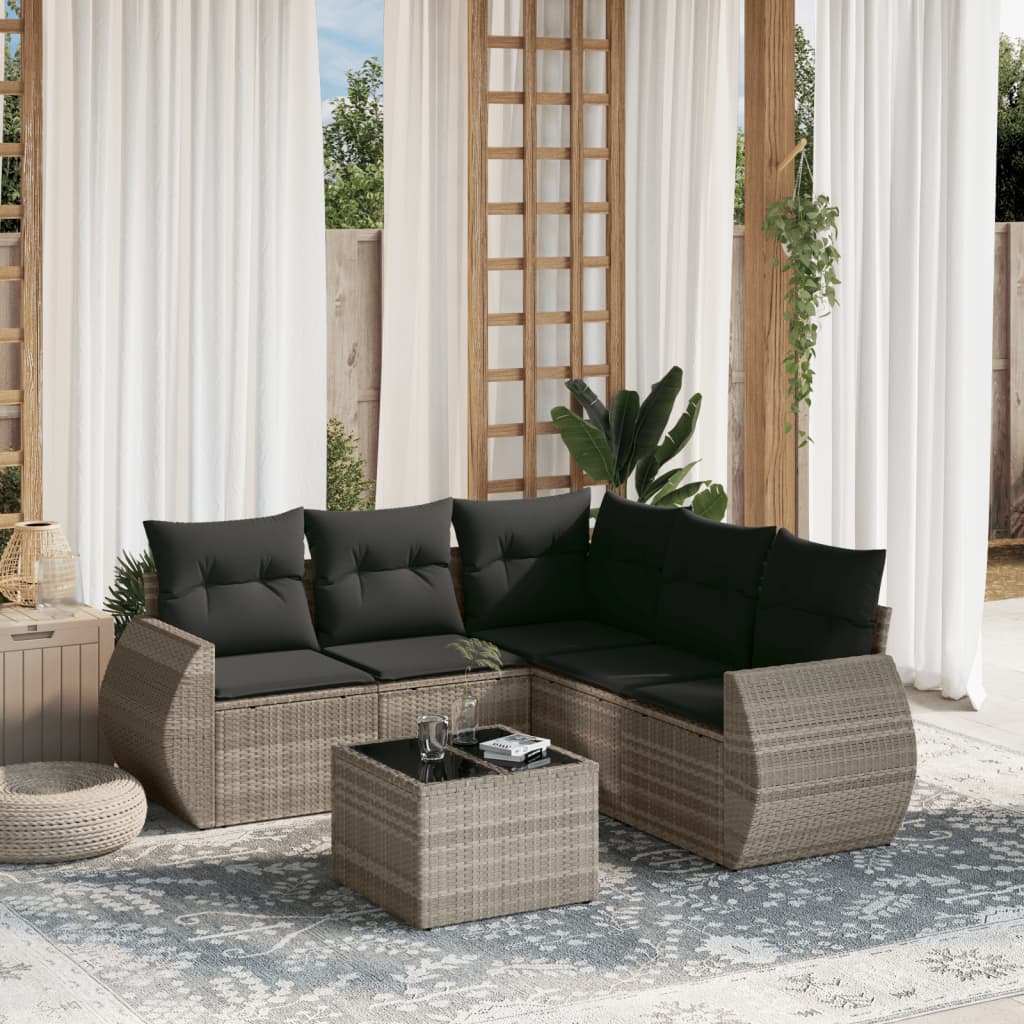 vidaXL 5-delige Loungeset met kussens poly rattan zwart
