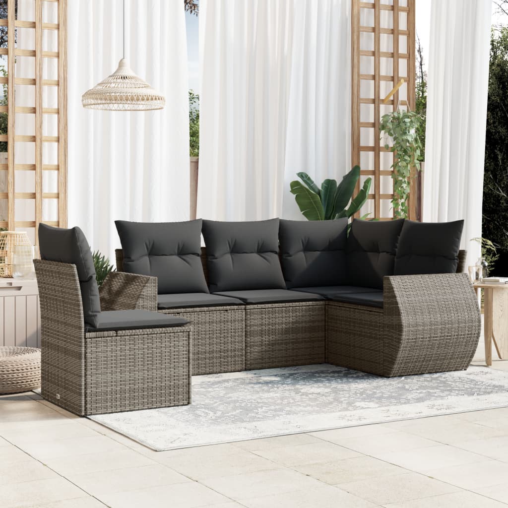 vidaXL 5-delige Loungeset met kussens poly rattan zwart