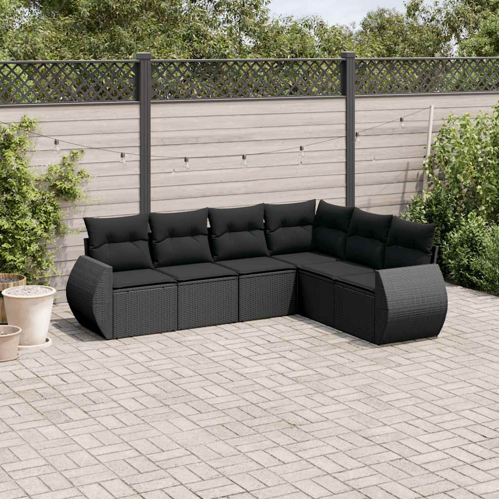 vidaXL 6-Piece Lounge Set with Cushions Poly Rattan Black