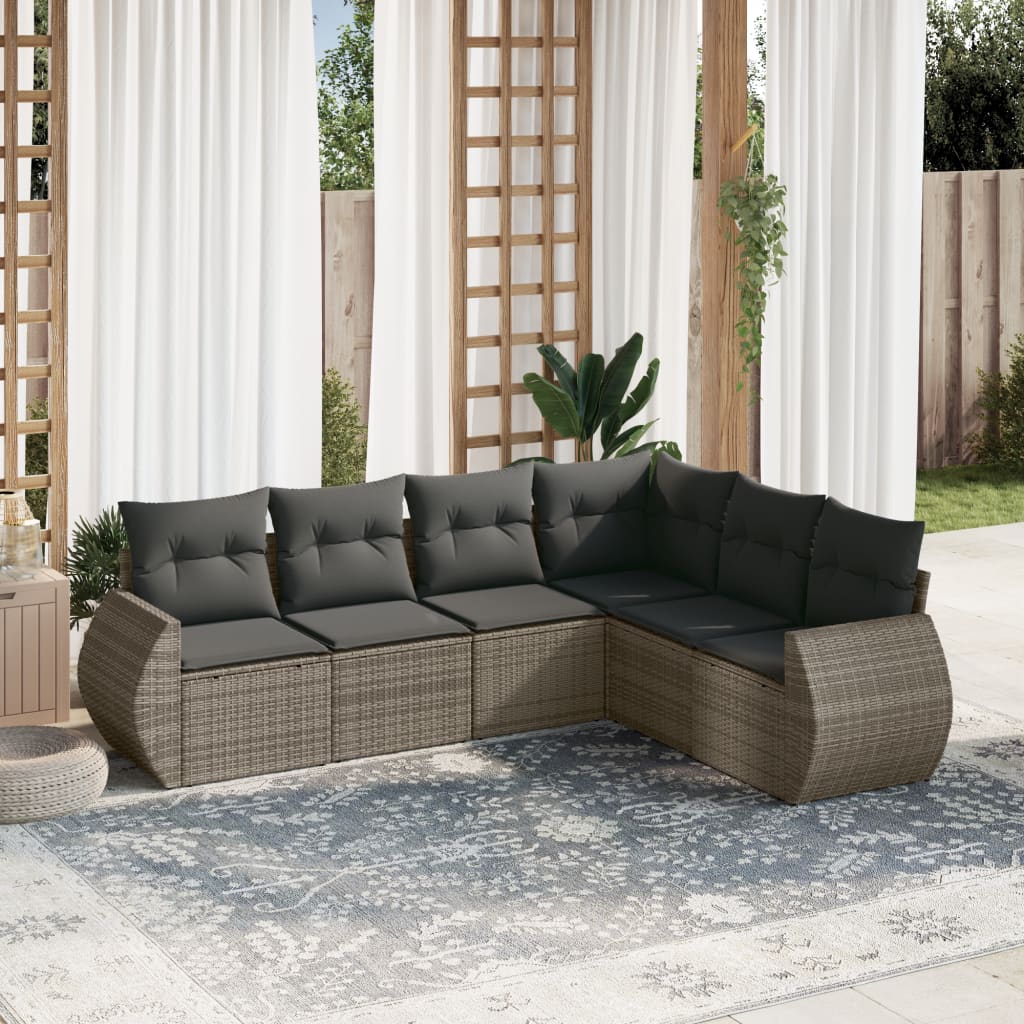 vidaXL 6-Piece Lounge Set with Cushions Poly Rattan Black