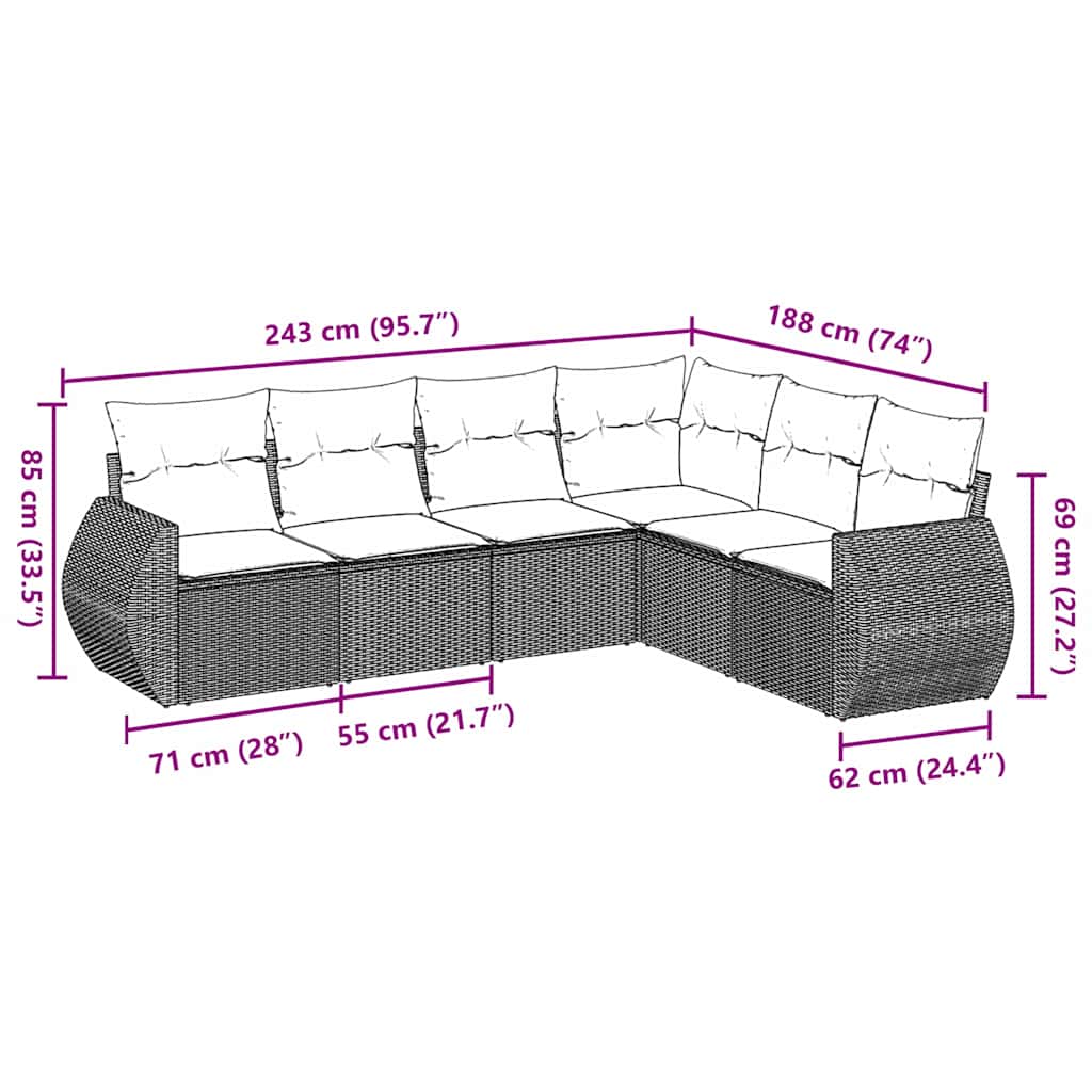 vidaXL 6-Piece Lounge Set with Cushions Poly Rattan Black