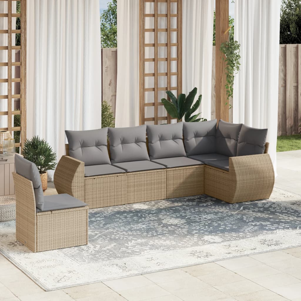 vidaXL 6-Piece Lounge Set with Cushions Poly Rattan Black
