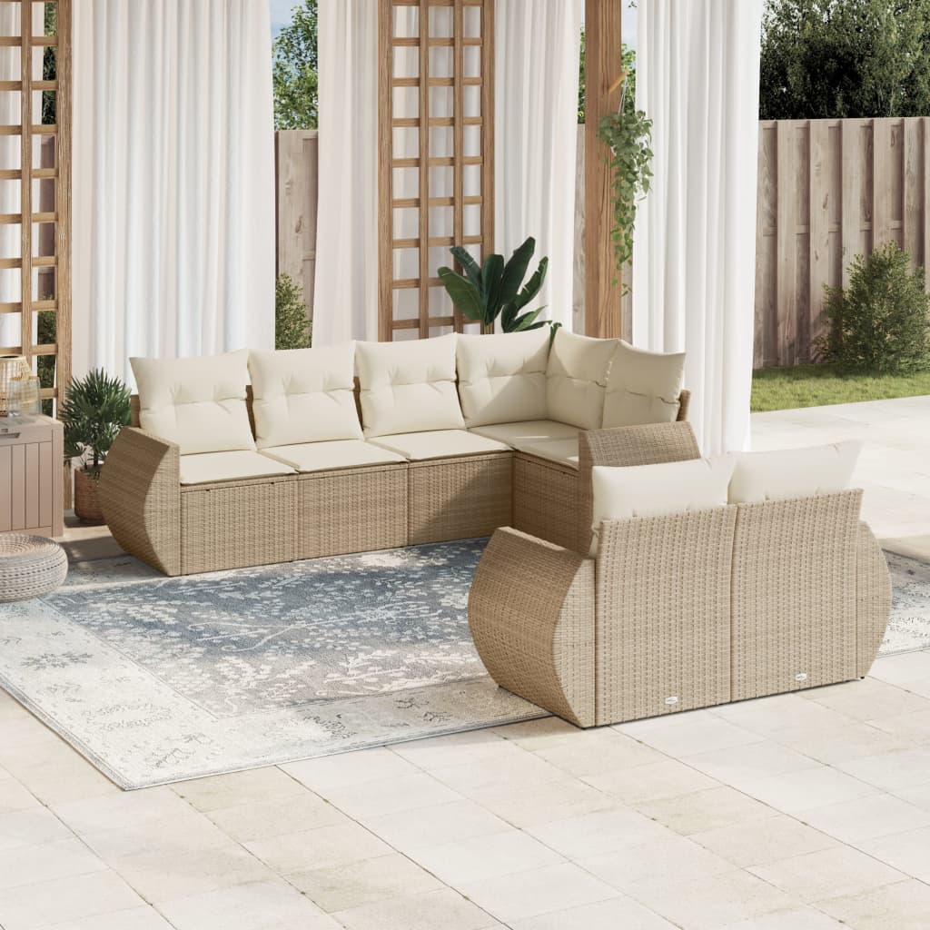 vidaXL 7-delige Loungeset met kussens poly rattan zwart