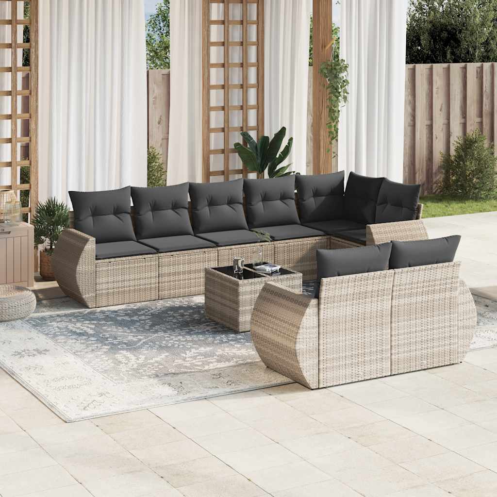 vidaXL 8-delige Loungeset met kussens poly rattan zwart