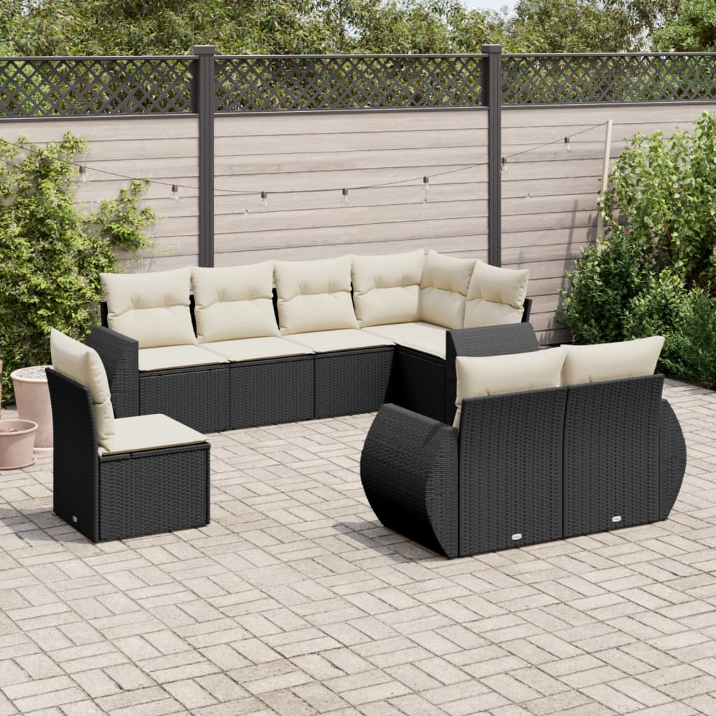vidaXL 8-piece Lounge Set with Cushions Poly Rattan Black