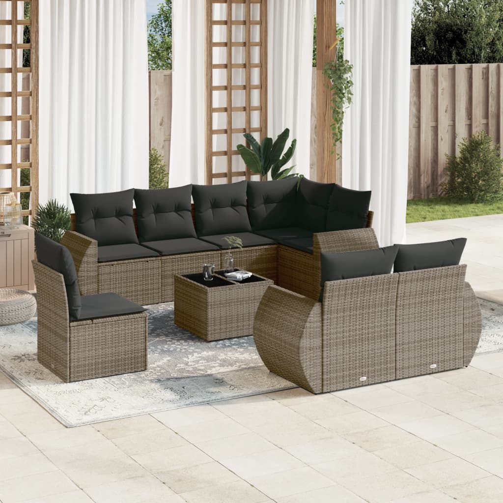 vidaXL 8-piece Lounge Set with Cushions Poly Rattan Black