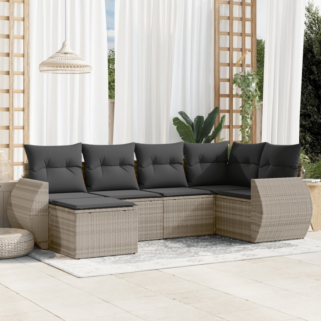 vidaXL 6-Piece Lounge Set with Cushions Poly Rattan Black