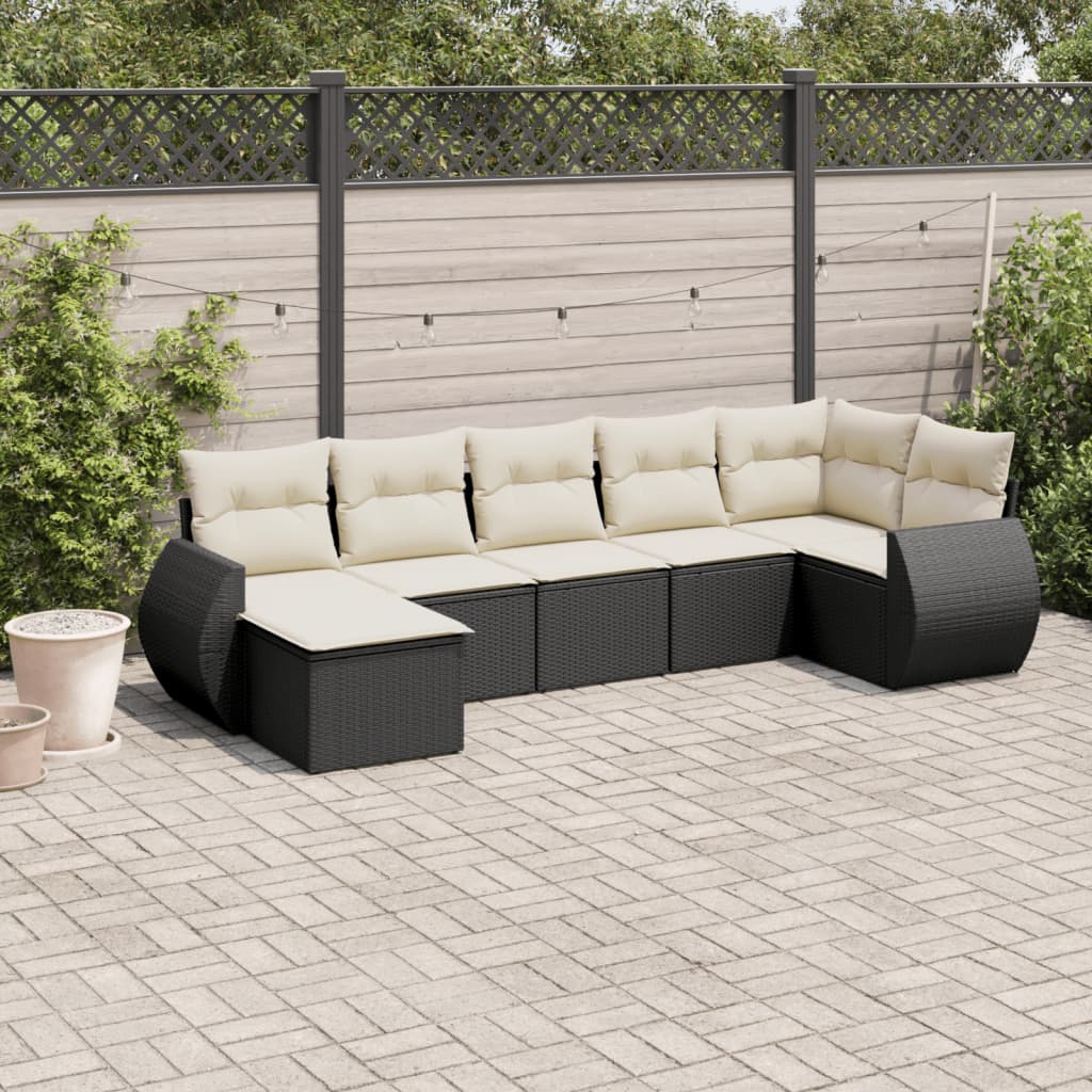 vidaXL 7-delige Loungeset met kussens poly rattan zwart