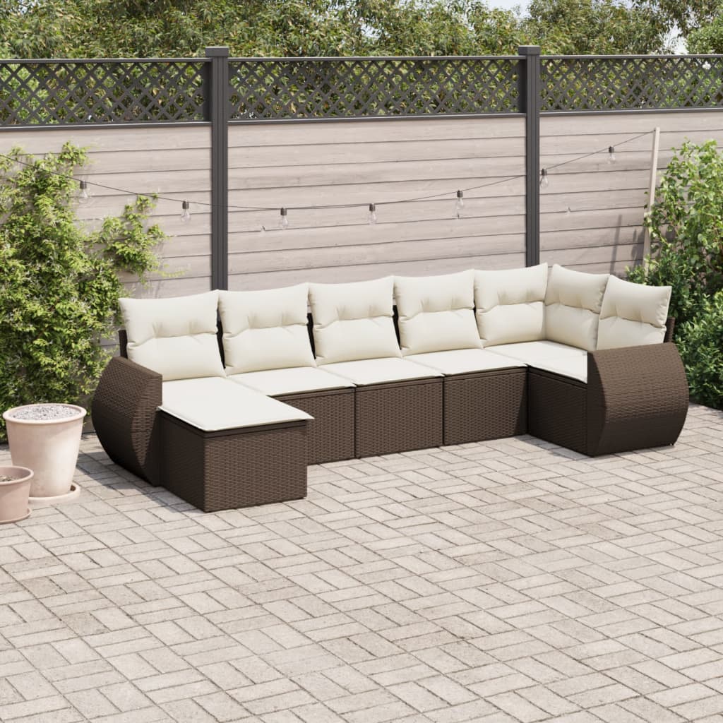 vidaXL 7-delige Loungeset met kussens poly rattan zwart