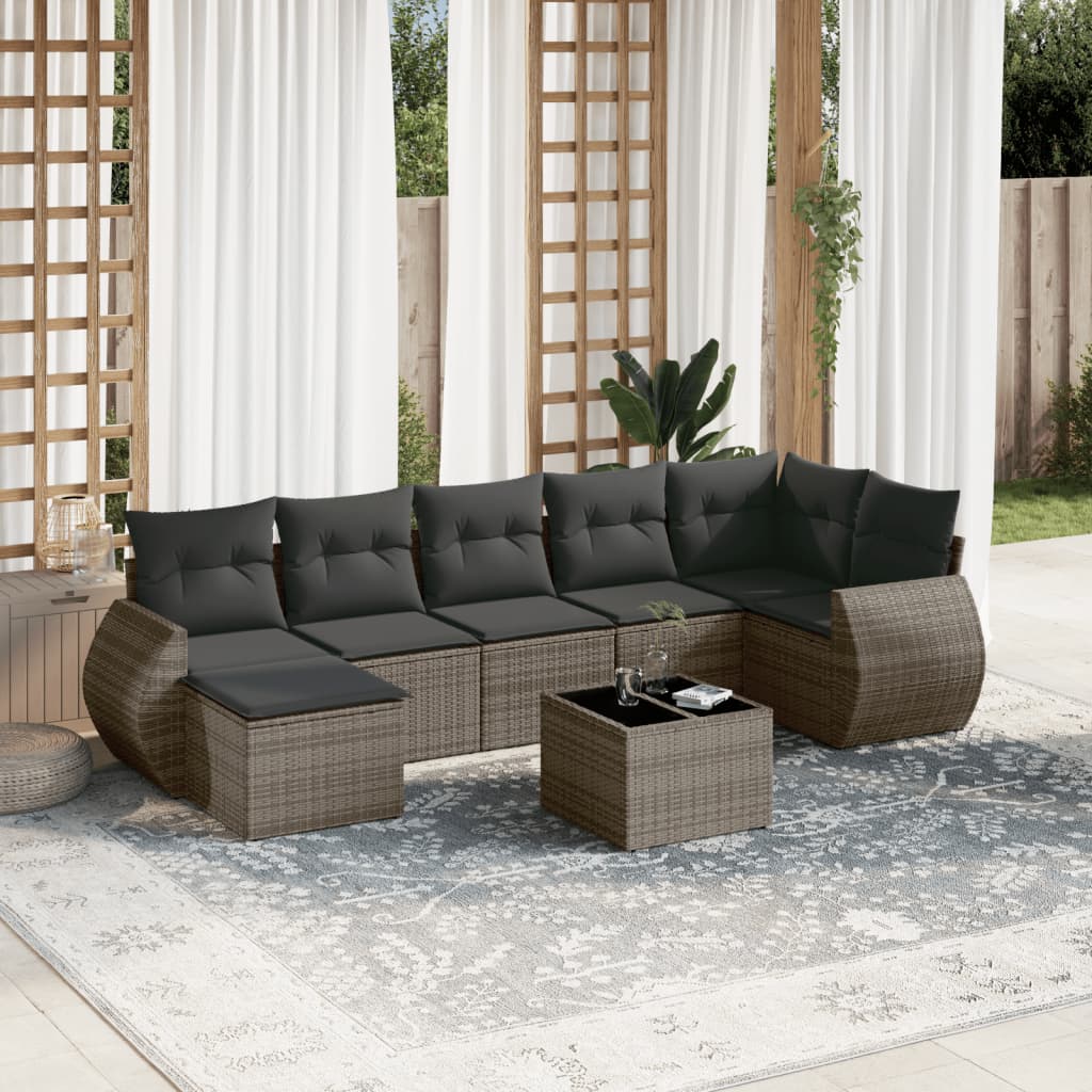 vidaXL 7-delige Loungeset met kussens poly rattan zwart