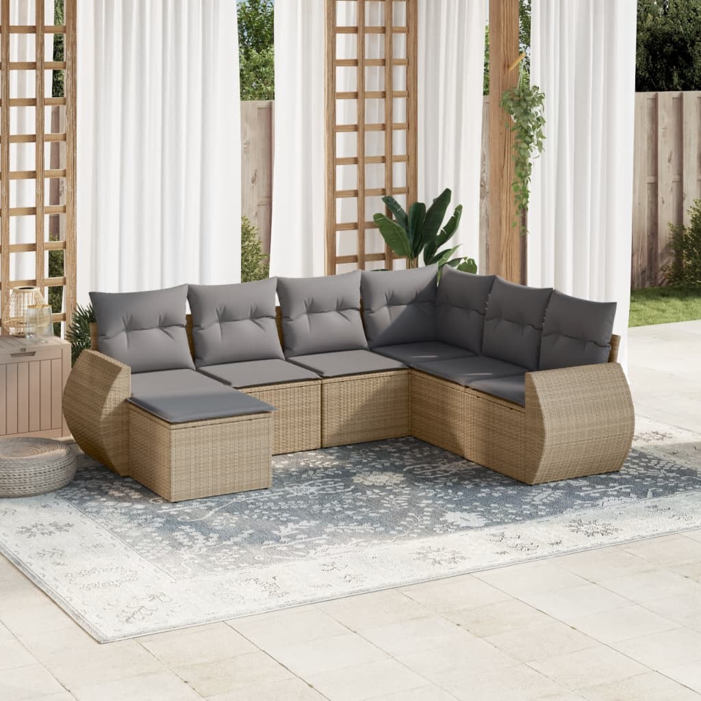 vidaXL 7-delige Loungeset met kussens poly rattan zwart