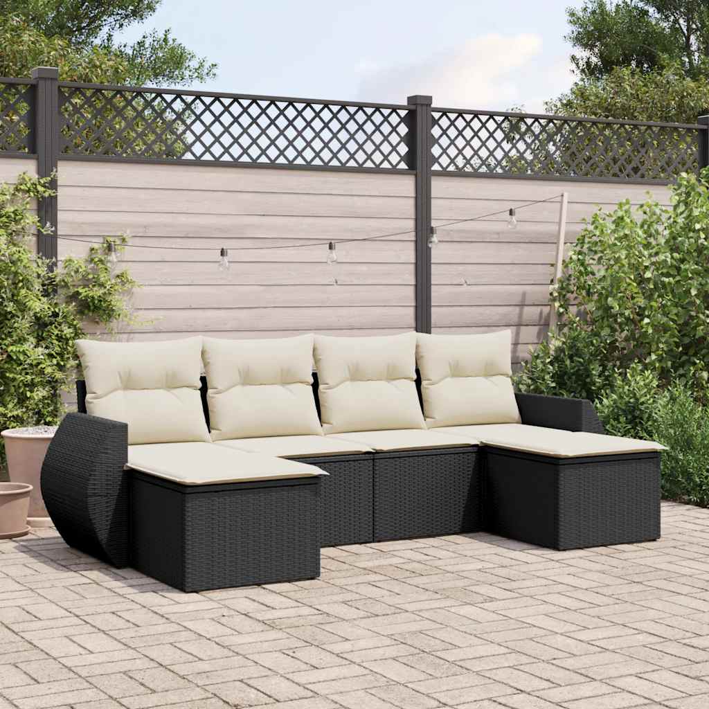 vidaXL 6-piece Lounge Set with cushions poly rattan black