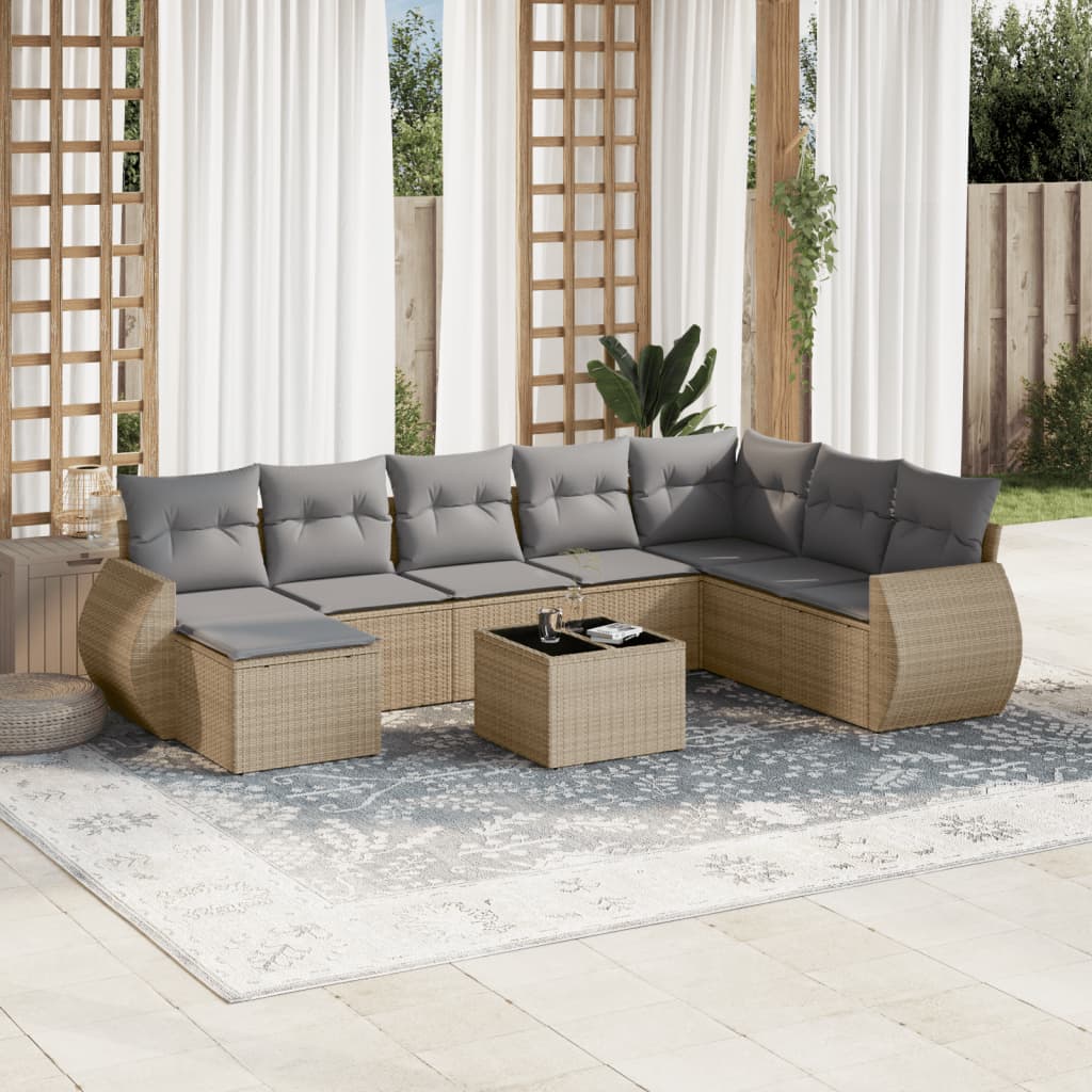vidaXL 8-delige Loungeset met kussens poly rattan zwart