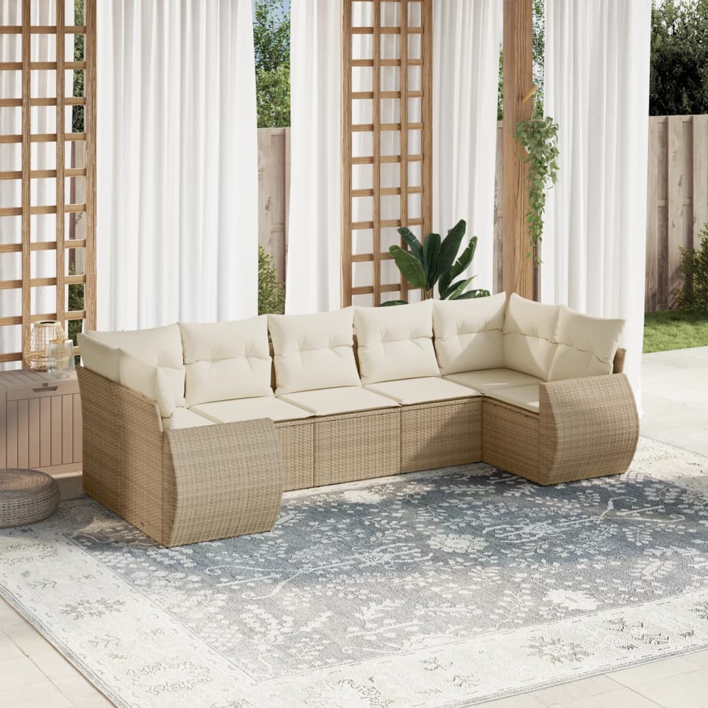 vidaXL 7-delige Loungeset met kussens poly rattan zwart