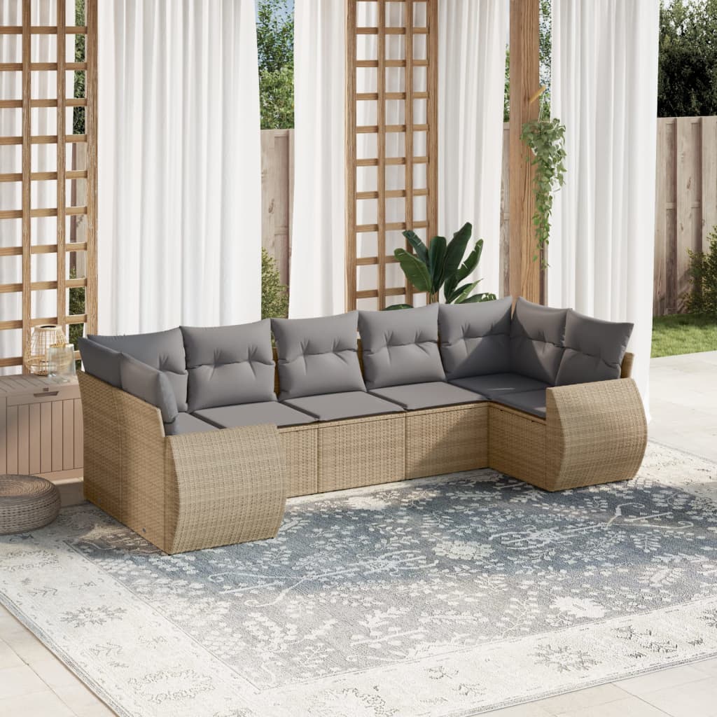 vidaXL 7-delige Loungeset met kussens poly rattan zwart