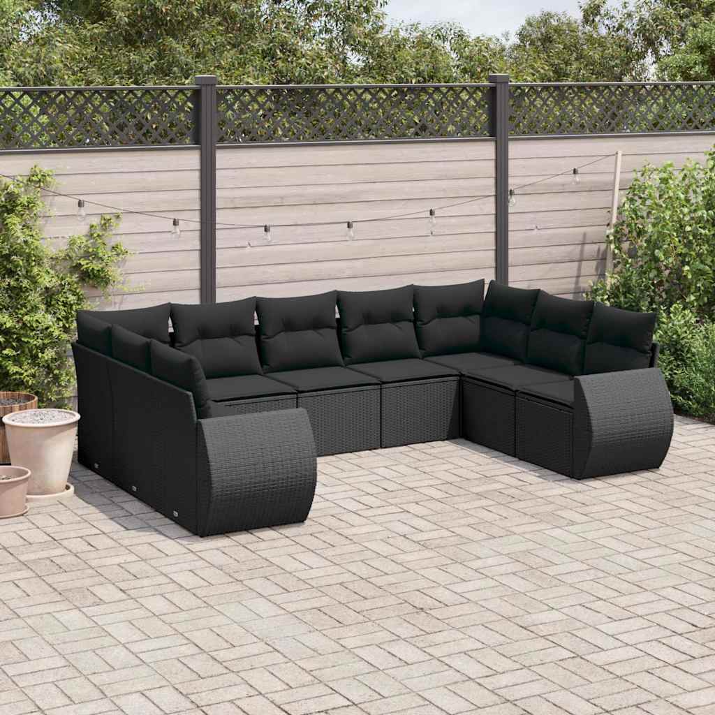 vidaXL 9-piece Poly Rattan Lounge Set with Cushions Black