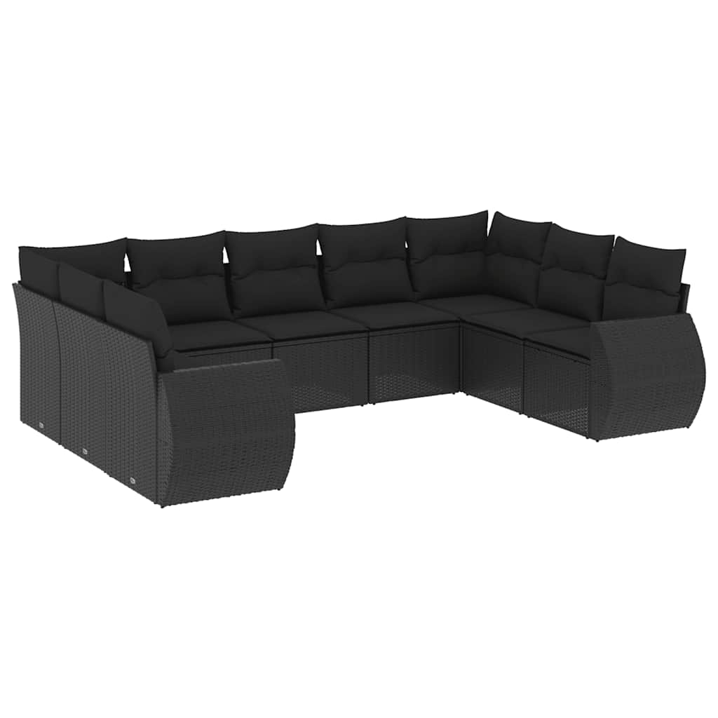 vidaXL 9-piece Poly Rattan Lounge Set with Cushions Black