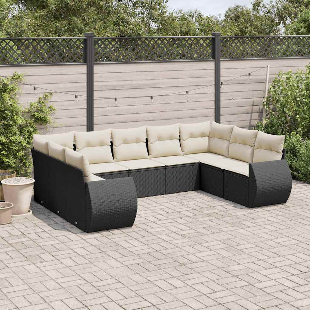vidaXL 9-piece Poly Rattan Lounge Set with Cushions Black