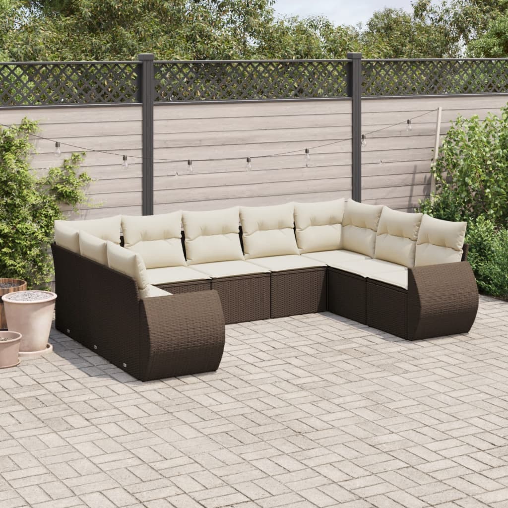 vidaXL 9-piece Poly Rattan Lounge Set with Cushions Black