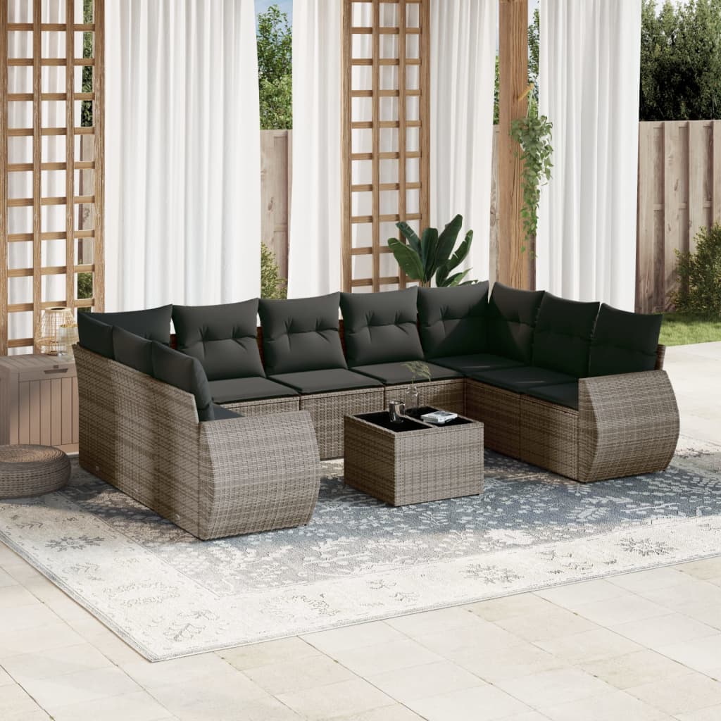 vidaXL 9-piece Poly Rattan Lounge Set with Cushions Black