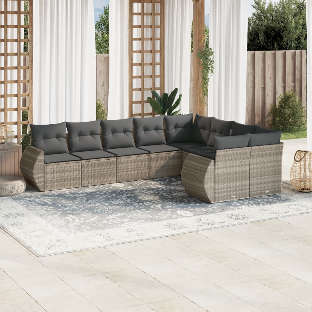 vidaXL 9-delige Loungeset met kussens poly rattan zwart