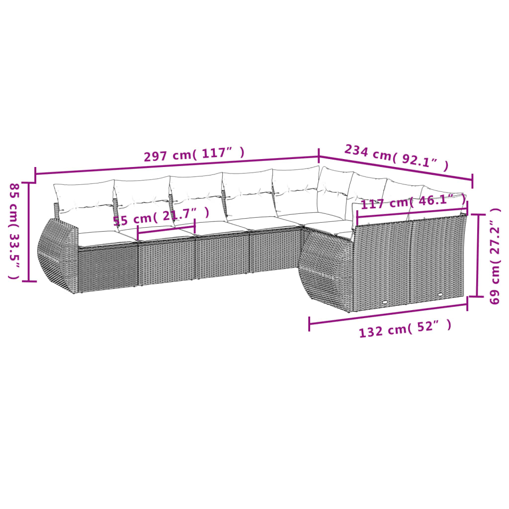 vidaXL 9-delige Loungeset met kussens poly rattan zwart