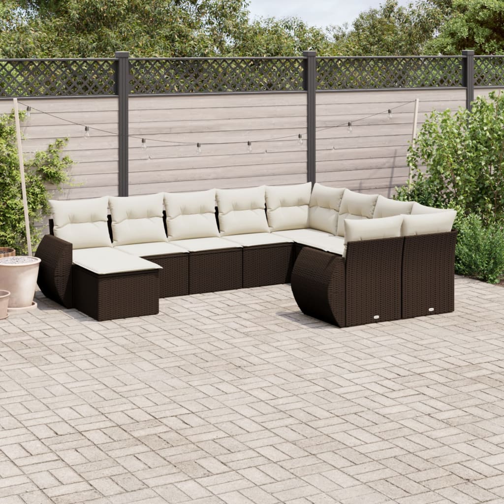 vidaXL 10-delige Loungeset met kussens poly rattan zwart