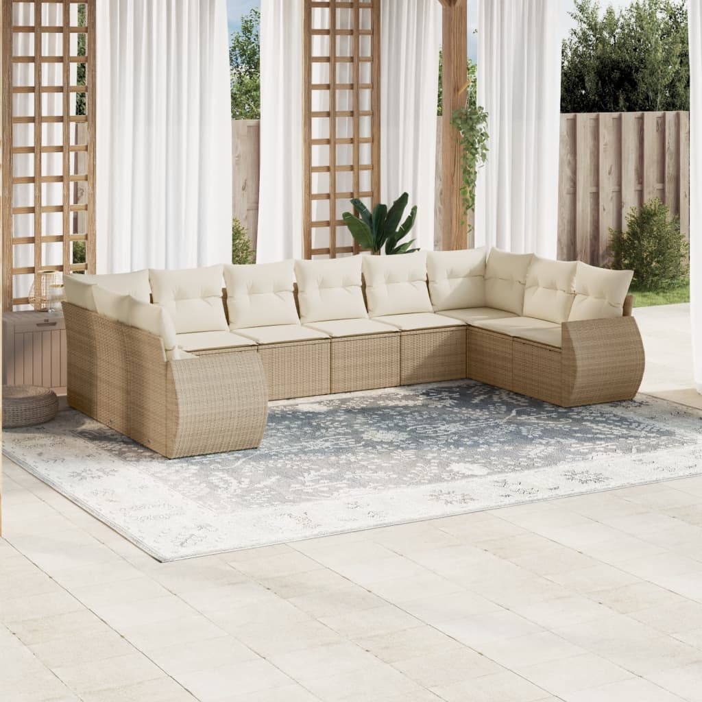 vidaXL 10-Piece Lounge Set with Cushions Poly Rattan Black