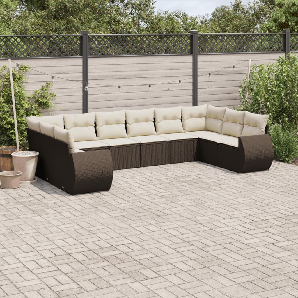 vidaXL 10-Piece Lounge Set with Cushions Poly Rattan Black