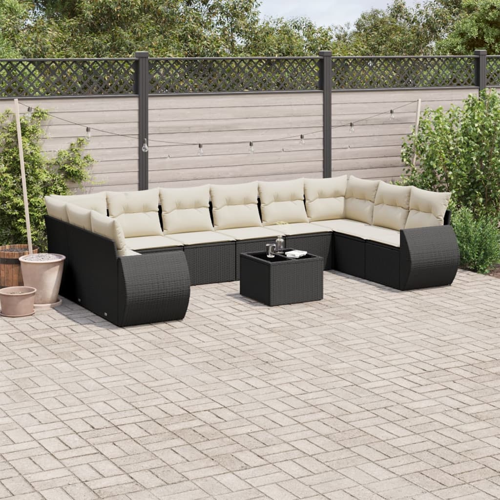 vidaXL 10-Piece Lounge Set with Cushions Poly Rattan Black