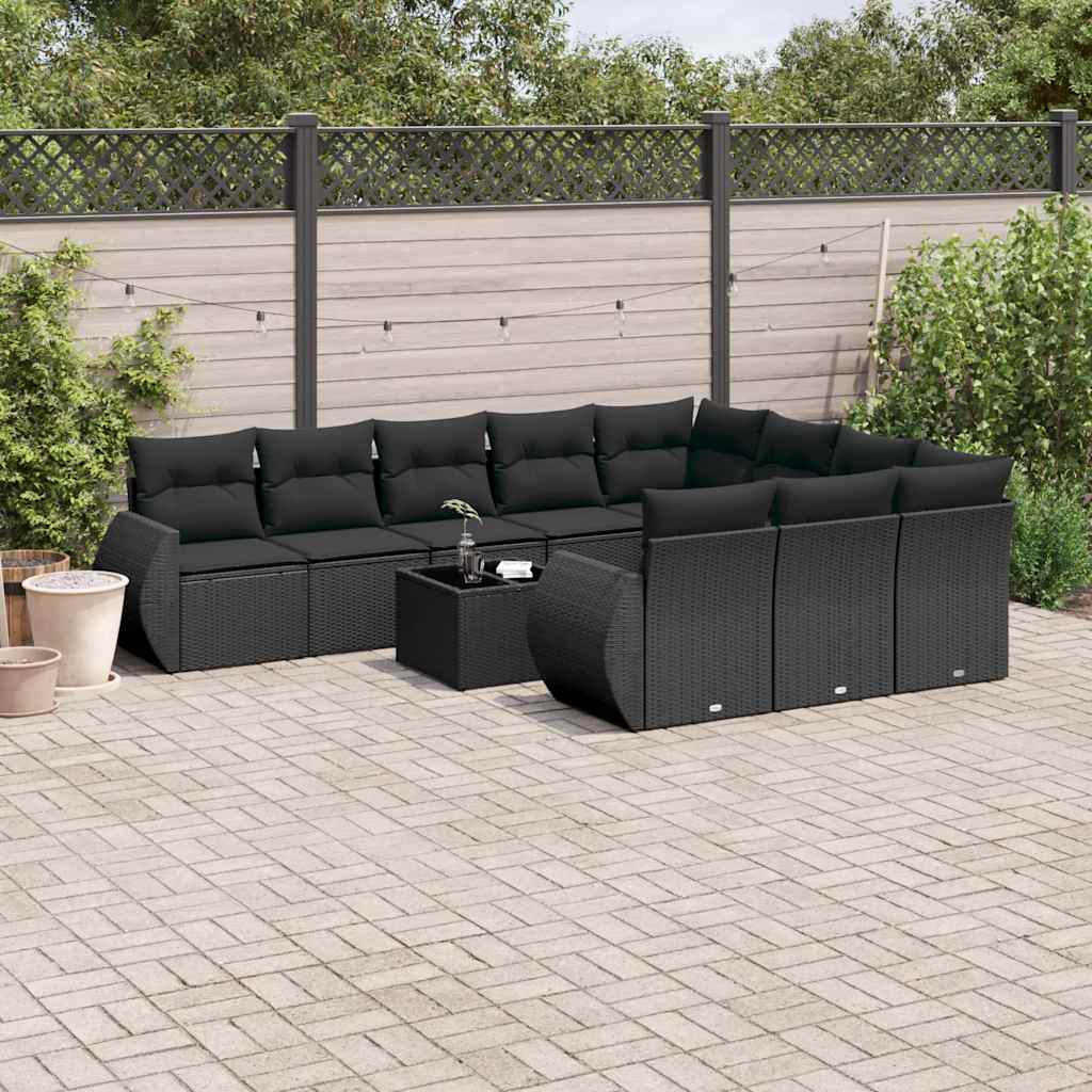 vidaXL 10-delige Loungeset met kussens poly rattan zwart